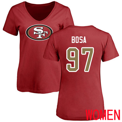 San Francisco 49ers Red Women Nick Bosa Name and Number Logo #97 NFL T Shirt->nfl t-shirts->Sports Accessory